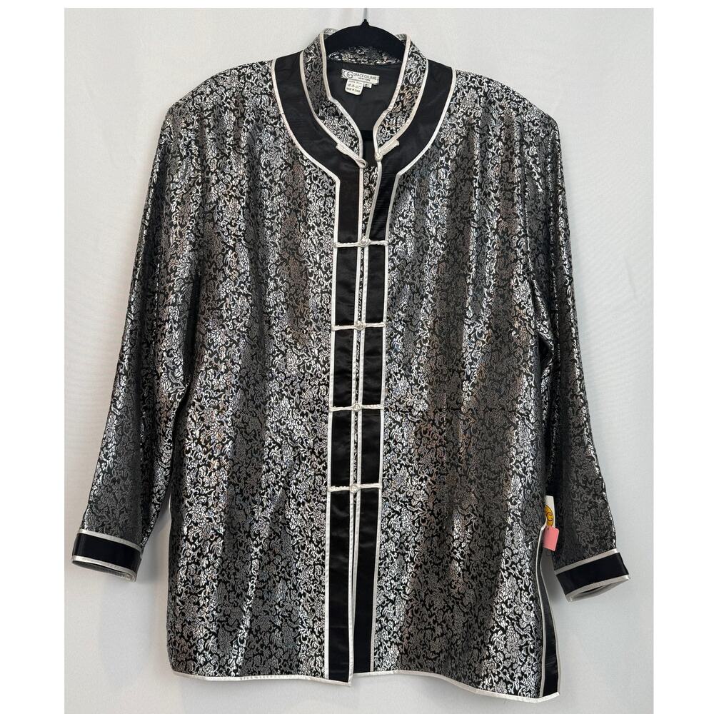NWT Grace Chuang NY 100% Silk Black Brocade Mandarin Frog Jacket Plus 2XXL